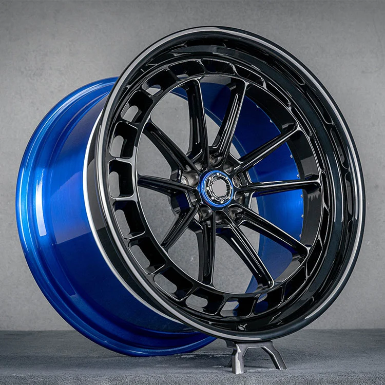 Brushed Blue Forged Wheels with Carbon Fiber Cap